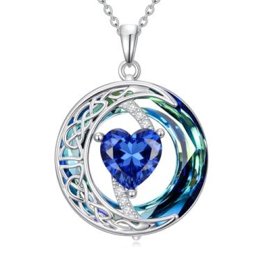 Imagem de IMZM Colar de pedra do mês de nascimento para mulheres, pingente de lua celta, colar de cristal azul, joia de coração, presente de aniversário de Natal para filha, esposa, mãe, irmã, Base, Zircônia