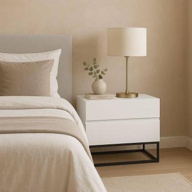 Imagem de Mesa De Cabeceira Industrial 60cm Base Preto Pé De Ferro Branco