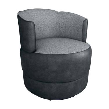 Imagem de Poltrona Decorativa Giratória Base De Ferro Marselha Sintetico Preto Linho Cinza Matrix Sintetico Preto Linho Cinza