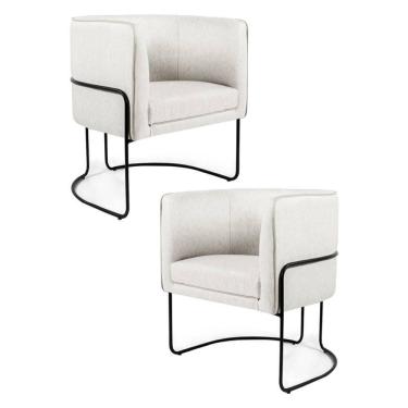 Imagem de Kit 2 Poltronas Decorativas Pés Metal Betina A-48 Linho Flocos - Domi