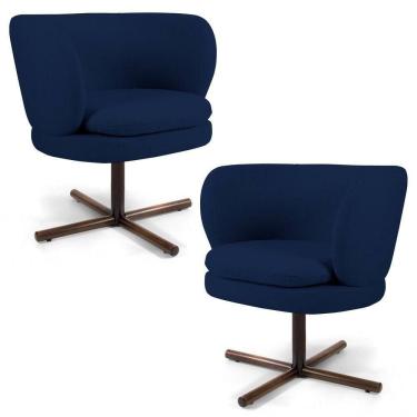 Imagem de Kit 2 Poltronas Decorativas Melissa Base Xis Giratória Veludo C-304 Azul Marinho - Domi