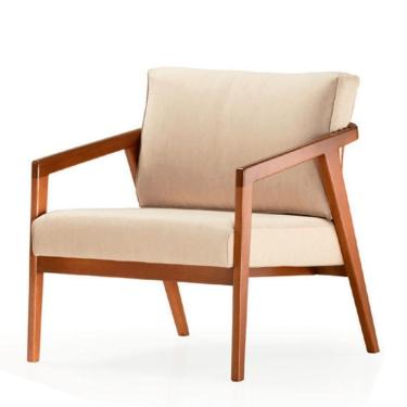 Imagem de Poltrona Coss Ozki Com Braços Madeira Eucalipto Cedro Tecido Bege Corda Redonda Canela