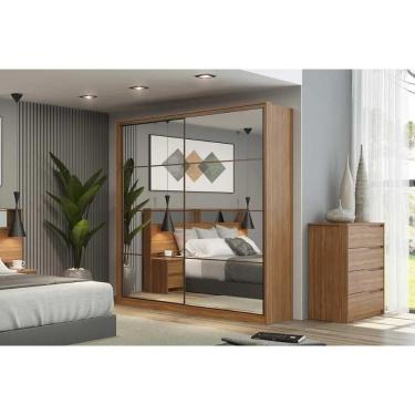 Imagem de Guarda Roupa Casal 2 Portas De Correr C/ Espelho E 3 Gavetas Belga Amêndola Touch - Demóbile