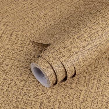 Imagem de TANONE Papel de parede de linho café escuro (40 cm x 299 cm) PVC autoadesivo descascar e colar papel de parede faça você mesmo papel de parede de imitação de tecido sintético filme de vinil cor sólida