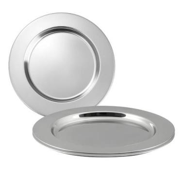 Imagem de Kit 2 Sousplat Redondo Mesa Posta Jantar Em Aço Inox Prateado 32cm - C