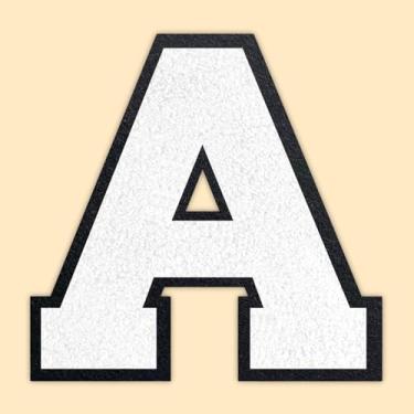 Imagem de QianSiLi Adesivos de letras universitárias de chenille branco de 11 cm, letras grandes de ferro para jaquetas Letterman, moletons com capuz, mochilas, coletes, roupas, adesivos individuais da letra A
