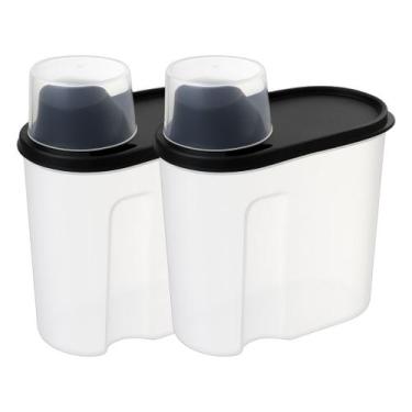 Imagem de Kit 2 Porta Sabão em Pó com Copo Medidor 1,7kg Tampa Preta Hermética D