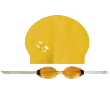 Imagem de Kit de Natação com Óculos, Touca, Protetor de Ouvido e Nariz, Amarelo, Silicone e Policarbonato, 5 Peças, Proteção UV