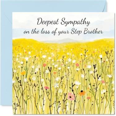 Imagem de Stuff4 Cartão de simpatia Loss of Step Brother - Field of Memories - Cartões de luto de luto para adultos, cartões de felicitações de 14 cm de condolências pensando em você