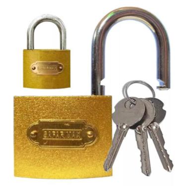 Imagem de Cadeado Dourado Chave 50mm Anti Furto Prevenção Atifurto Patrimonio - 