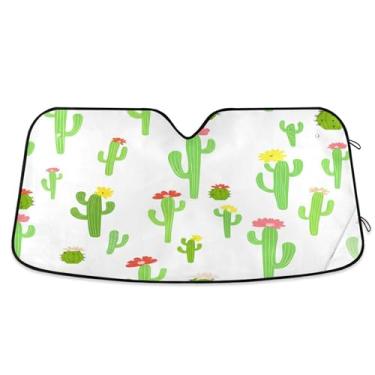 Imagem de SEHANY Pára-brisa de carro cacto planta verde para-sol dobrável janela frontal protetor de viseira solar para carro, SUV, caminhão - Mantenha o veículo fresco, 133 x 23,5 polegadas