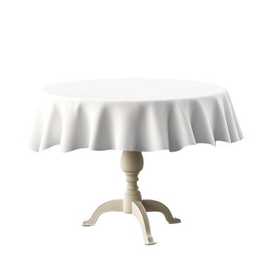 Imagem de Toalha de mesa redonda TWINPRET 76 cm, toalha de mesa branca de poliéster lavável à prova d'água – capa de mesa circular resistente a manchas e óleo para jantar em ambientes internos e externos, pátio