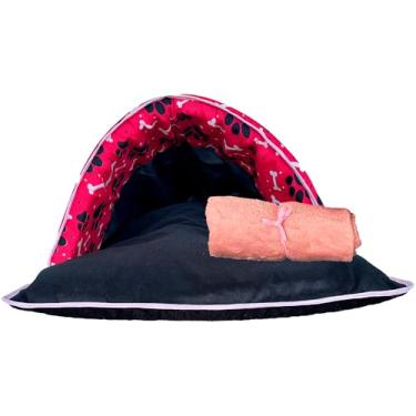 Imagem de Kit 2 Pçs Cama e Saco de Dormir Pet 2 em 1 Impermeável Estilo Iglu e Toca + Cobertor Manta Microfibra Pink e Rosa