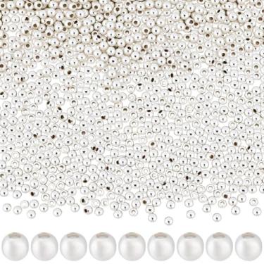 Imagem de Beebeecraft 1000 peças de contas espaçadoras banhadas a prata esterlina 925 2 mm pequenas contas espaçadoras de metal redondas sem costura contas soltas para fabricação de joias colar de pulseira em