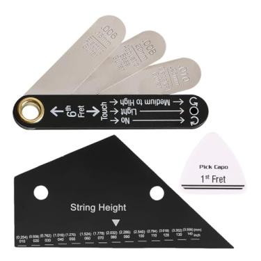 Imagem de SPYMINNPOO Medidor de Ação de Guitarra, Truss Rod Gage String Bundle Altura Régua Fret Rocker Guia de Nivelamento Conjunto de Configuração de Pescoço Ferramentas Luthier para Baixo
