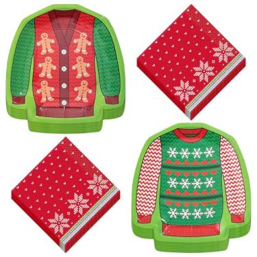 Imagem de Artigos de festa Ugly Sweater – Pratos de sobremesa e guardanapos de bebidas para festas de Natal (16 pratos e guardanapos)
