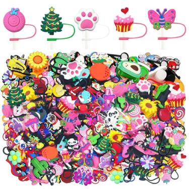 Imagem de Bonitos topos de palha, 30 60 peças de capa adorável e fofa, tampas de canudos de silicone de 10 mm compatíveis com Stanley Cup, topos de canudos reutilizáveis engraçados para copos acessórios