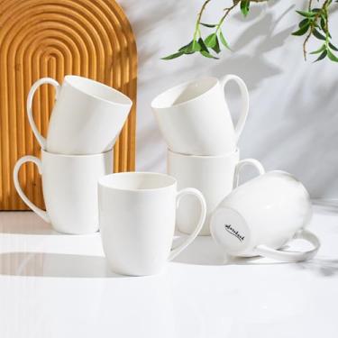 Imagem de AntoKueh 473 ml canecas de café de cerâmica branca, conjunto de 6 canecas de porcelana com alça para cacau quente, chá, leite, cappuccino, seguro para micro-ondas