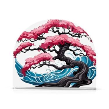 Imagem de Qilmy Porta-guardanapos de acrílico em flor de cerejeira, suporte de lenços de mesa independente transparente, dispensador de papel de coquetel para cozinha, jantar, restaurante, bar, decoração, 1