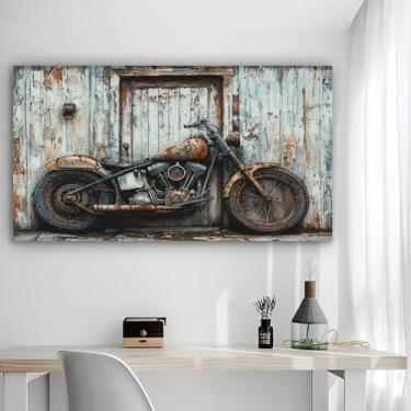 Imagem de Arte de parede em tela rústica para motocicleta enferrujada - Pôster sem moldura de 30 x 61 cm - Decoração de casa e escritório para sala de estar, quarto, cozinha e café