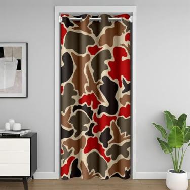Imagem de Feelyou Duck Hunter Cortina de porta de caça camuflagem vermelha para privacidade de entrada 86 x 203 cm 1 painel preto marrom portas com janelas camuflagem exército 30%-50% escurecimento cortina