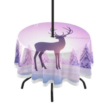 Imagem de Qilmy Toalha de mesa redonda à prova d'água de 152 cm com orifício para guarda-chuva e zíper – Uso externo / interno resistente para pátio, churrascos, piqueniques, festas (serve para mesas circulares