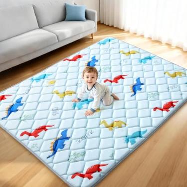 Imagem de omzer Tapetes de brincar para o chão, tapete para cercadinho de 182 x 127 cm, tapete de espuma de amortecimento espesso para bebês e crianças, antiderrapante e lavável na máquina