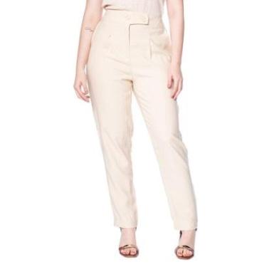Imagem de Calça Feminina The Style Box Reta Cintura Alta Bege-Feminino