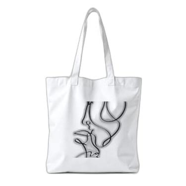 Imagem de Kit de 10 Sacola Ecologica s Charmosas e Reutilizáveis 38x41,5cm Com Estampa Abstract Line Art