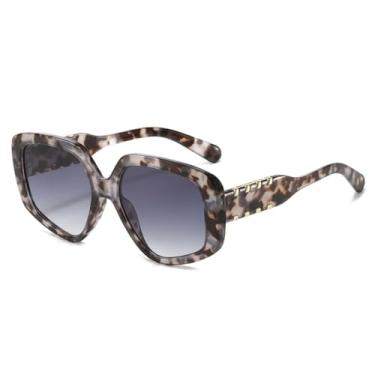 Imagem de HCHES Óculos de Sol Feminino Oval de Luxo em Tartaruga com Degradê e Lentes Metálicas - Proteção UV400 (Cinza)