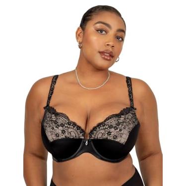 Imagem de Curvy Couture Tulipa feminina sexy renda plus size push up, Blackhue, 40D