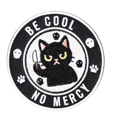 Imagem de Patch de gato Be Cool No Mercy, bordado engraçado com gancho e laço animal meme remendo moral para mochilas, jaquetas, chapéus, coletes de cães e aplique DIY