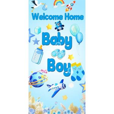 Imagem de Faixa Welcome Home Baby Boy, decorações de chá de bebê azul 187 x 80 cm para festa de revelação de gênero, reutilizável e durável, é um presente para futuras mamães. (azul)