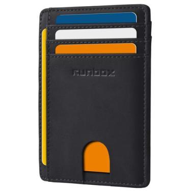 Imagem de Carteira de couro RUNBOX Slim com bloqueio de RFID 11x8x1 cm
