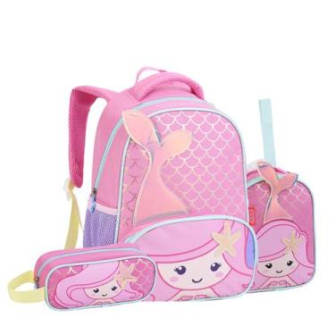 Imagem de Mochila Costas Lancheira Térmica Estojo Sereia Creche - Seanite