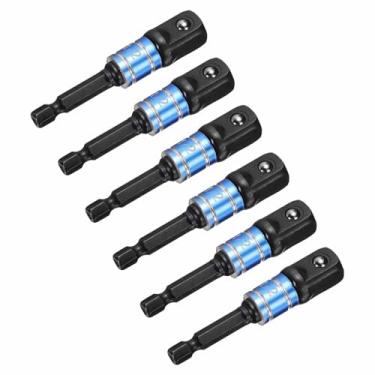 Imagem de HARFINGTON Conjunto de extensão de soquete de chave de impacto, 6 peças, chave quadrada de 1/5.1 cm, adaptador de haste hexagonal brilhante de 1/10.2 cm para chaves de fenda, preto-azul