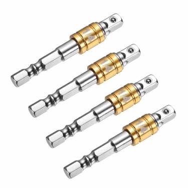 Imagem de HARFINGTON Conjunto de extensão de soquete de chave de impacto, 4 peças, chave quadrada de 1/10.2 cm, adaptador de haste sextavada de 1/10.2 cm para chaves de fenda, amarelo