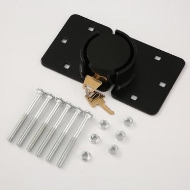 Imagem de Conjunto de trava de disco de alta segurança com chave, trava de porta de van de aço sólido resistente com manilha e ferrolho ocultos, inclui 2 chaves e ferragens de montagem para trailer, caminhão