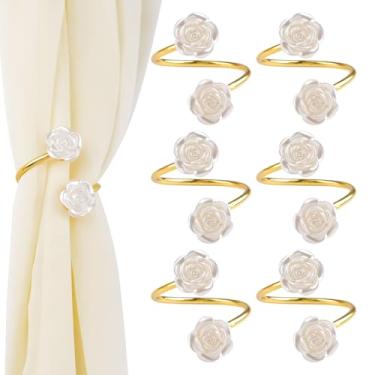 Imagem de UFURMATE 6 peças de laços de cortina de flores de metal decorativo torção fivela de corda criativa modelagem aleatória cortina retenção para cortinas finas, mosquiteiro (rosa branca)