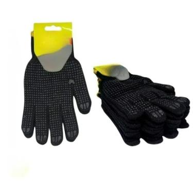 Imagem de Luva Pigmentada Malha Algodão Preta Kit com 3 Pares Obras Construção Mecânica Jardinagem