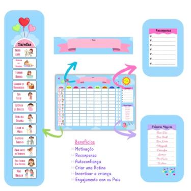 Imagem de Quadro de Rotina Infantil Educativo Organiza Tarefas Diárias - material MDF tamanho 20X28cm nuvem