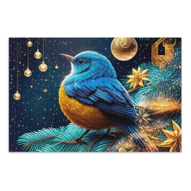 Imagem de Quebra-cabeças para adultos, 1000 peças, natureza, jogo, quebra-cabeça, família, brinquedo, arte, pássaro, azul, árvore de Natal, 75 x 40 cm