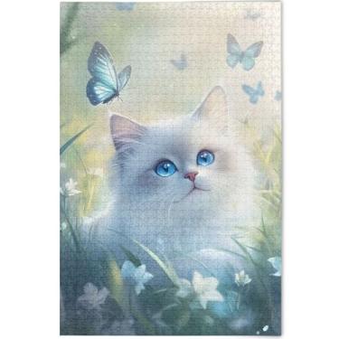 Imagem de Ragdoll quebra-cabeça adulto borboleta gato fofo 500 peças cenário arte animal único quebra-cabeças personalizado amantes presentes família, 52 cm x 37,8 cm
