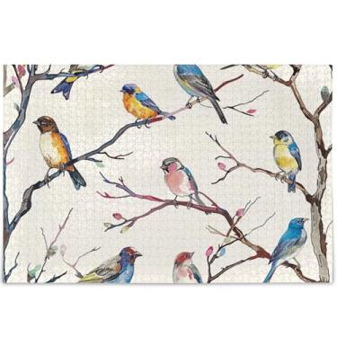 Imagem de Quebra-cabeça de pássaros coloridos com árvore empoleirada, 500 peças, adultos, animais, arte floral, presentes únicos personalizados, engraçados, jogos de quebra-cabeça, 52 x 37,8 cm