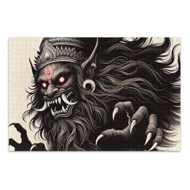 Imagem de Quebra-cabeças preto sombrio da fera mítica para adultos 500 peças decoração de casa arte personalizada divertido brinquedo adulto divertido bobo, 51 x 35 centímetros