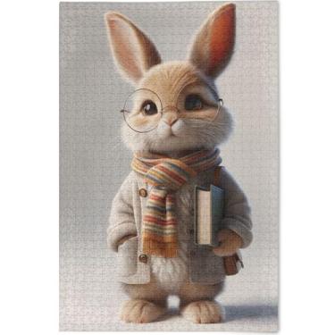 Imagem de Quebra-cabeça personalizada com estampa de coelho fofo, 1000 quebra-cabeças para adultos, presentes para elefante, branco, divertido, presente, quebra-cabeça, brinquedo, arte, 75 x 50 cm