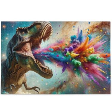 Imagem de Quebra-cabeça adulto personalizado confetes coloridos T Rex, 1000 peças, presentes divertidos de elefantes brancos, arte, quebra-cabeças rígidos, arte de decoração de casa, 75 x 50 cm