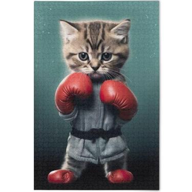 Imagem de Engraçado Gato Boxer Gatinho 500 Peças Quebra-cabeças para Adultos Família Elefante Branco Presentes Difíceis para Adultos Jogo de Brinquedo Personalizado Arte de Jogo de Brinquedo, 52 cm x 37,8 cm