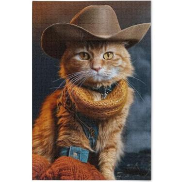 Imagem de Quebra-cabeças de gato fofo laranja malhado personalizado 1000 peças adultos família elefante branco presentes exclusivos quebra-cabeça arte de pintura animal, 75 cm x 50 cm