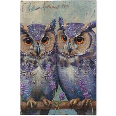 Imagem de Quebra-cabeça personalizado de coruja lavanda pássaro 500 peças adultos amantes elefantes brancos presentes quebra-cabeças rígidos para adultos cenário decoração de arte animal, 52 cm x 37,8 cm